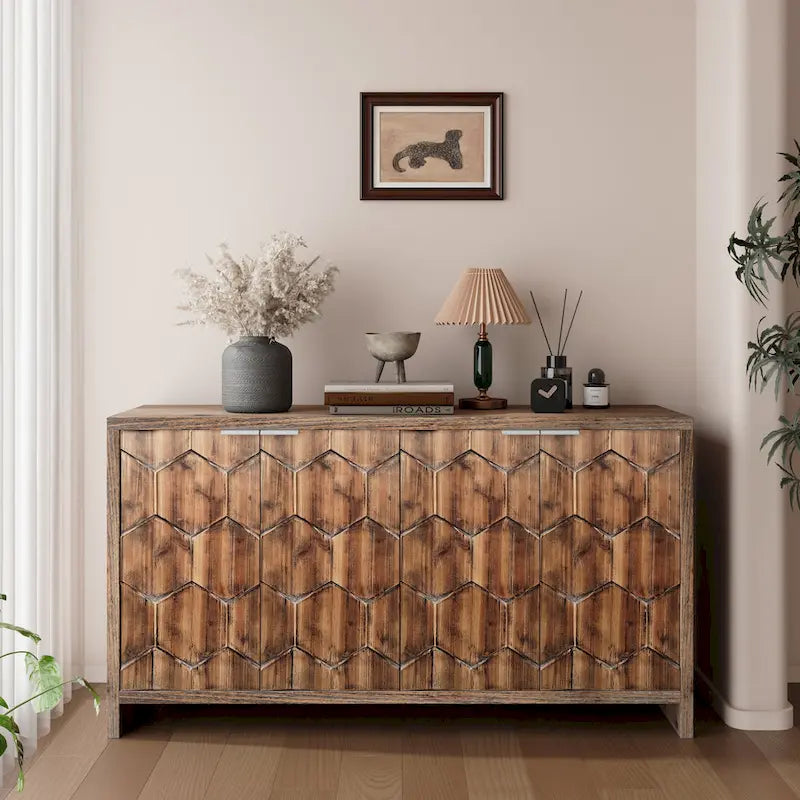 Meuble d'appoint style ferme, buffet en bois à 4 portes, desserte de salle à manger, armoire de rangement