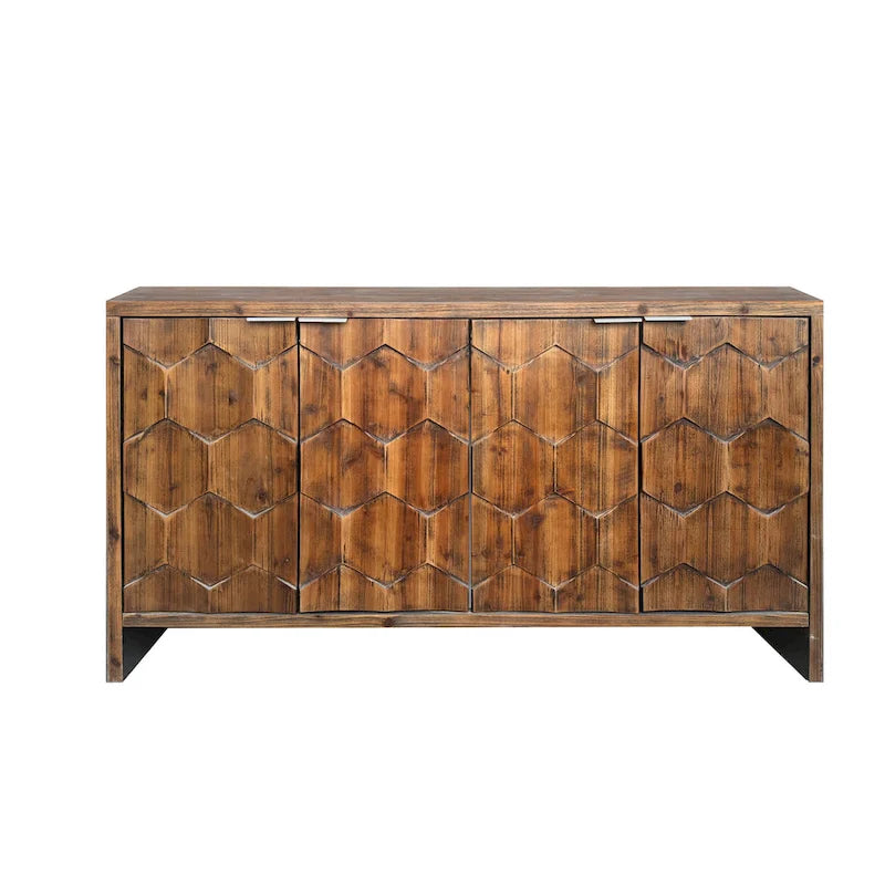 Meuble d'appoint style ferme, buffet en bois à 4 portes, desserte de salle à manger, armoire de rangement