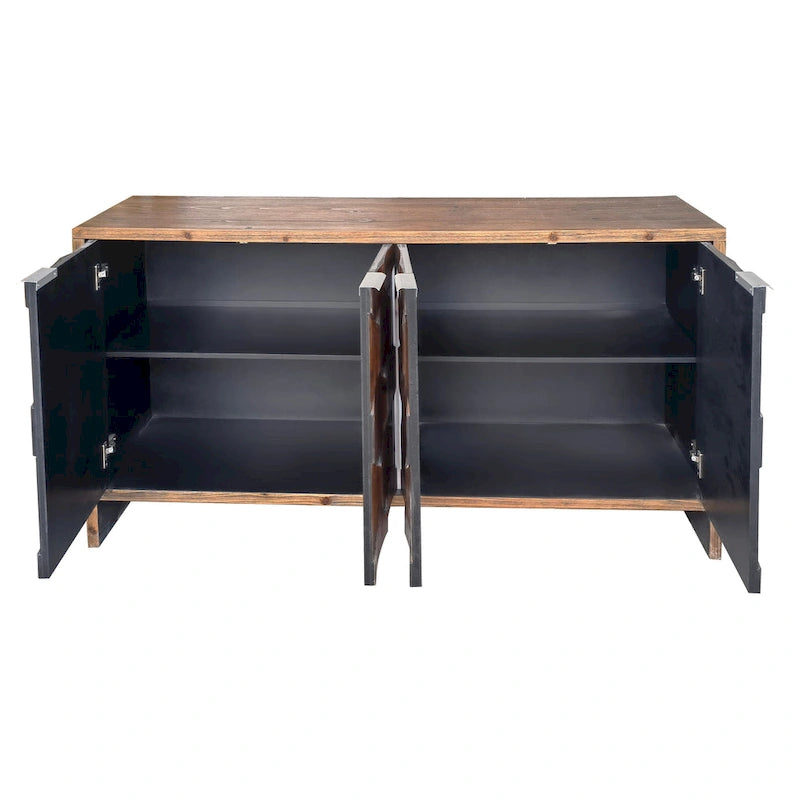 Meuble d'appoint style ferme, buffet en bois à 4 portes, desserte de salle à manger, armoire de rangement