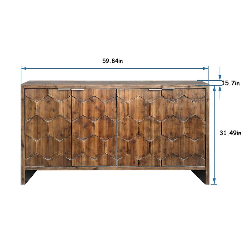 Meuble d'appoint style ferme, buffet en bois à 4 portes, desserte de salle à manger, armoire de rangement