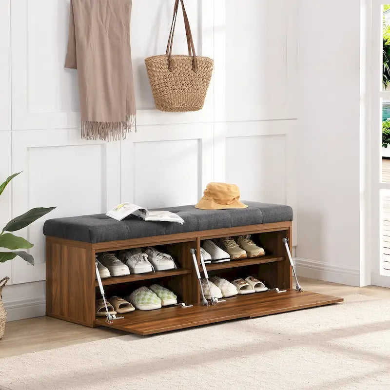 49 Shoe Storage Bench Entryway Shoe Cabinet with Cushion and Double Doors