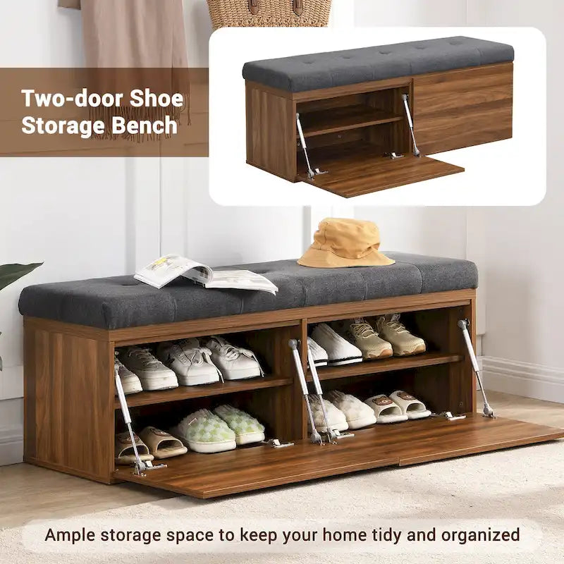 Meuble d'entrée avec banc à chaussures, armoire à chaussures avec coussin et doubles portes