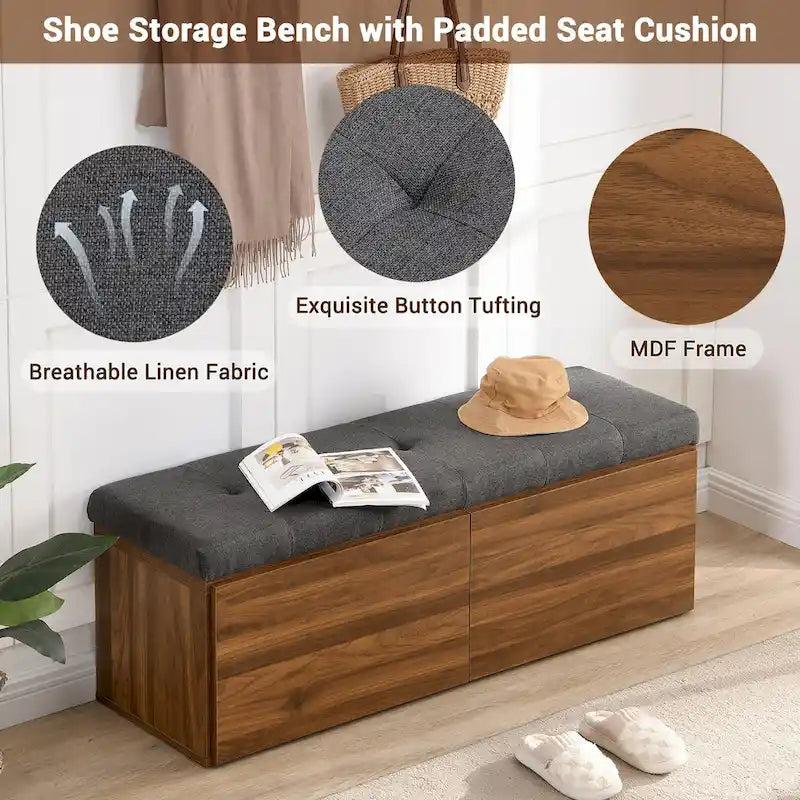Meuble d'entrée avec banc à chaussures, armoire à chaussures avec coussin et doubles portes