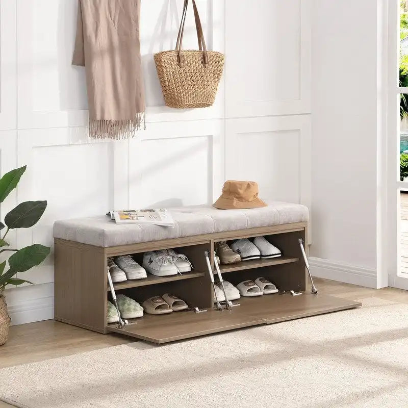 Meuble d'entrée avec banc à chaussures, armoire à chaussures avec coussin et doubles portes
