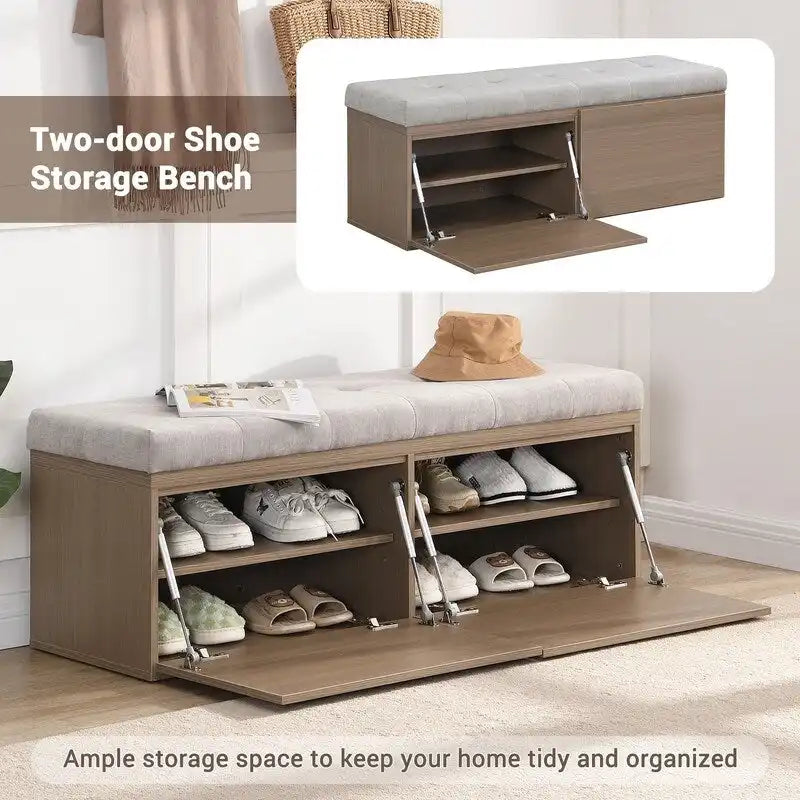 Meuble d'entrée avec banc à chaussures, armoire à chaussures avec coussin et doubles portes
