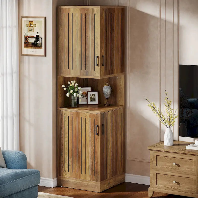 Armoire d'angle haute avec portes et 5 étagères de rangement de 50 x 50 x 180 cm