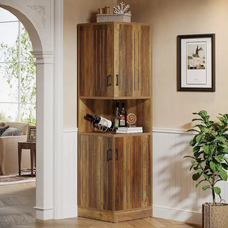 Armoire d'angle haute avec portes et 5 étagères de rangement de 50 x 50 x 180 cm