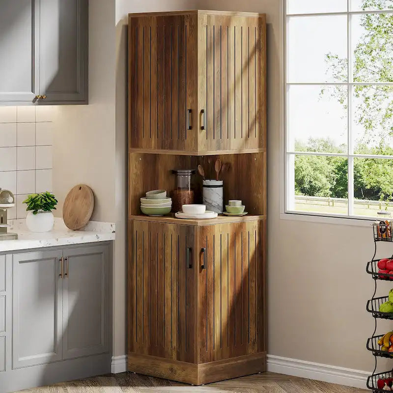Armoire d'angle haute avec portes et 5 étagères de rangement de 50 x 50 x 180 cm