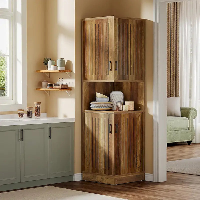 Armoire d'angle haute avec portes et 5 étagères de rangement de 50 x 50 x 180 cm