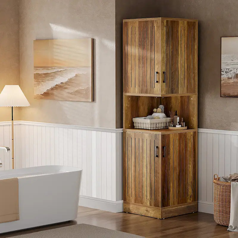 Armoire d'angle haute avec portes et 5 étagères de rangement de 50 x 50 x 180 cm