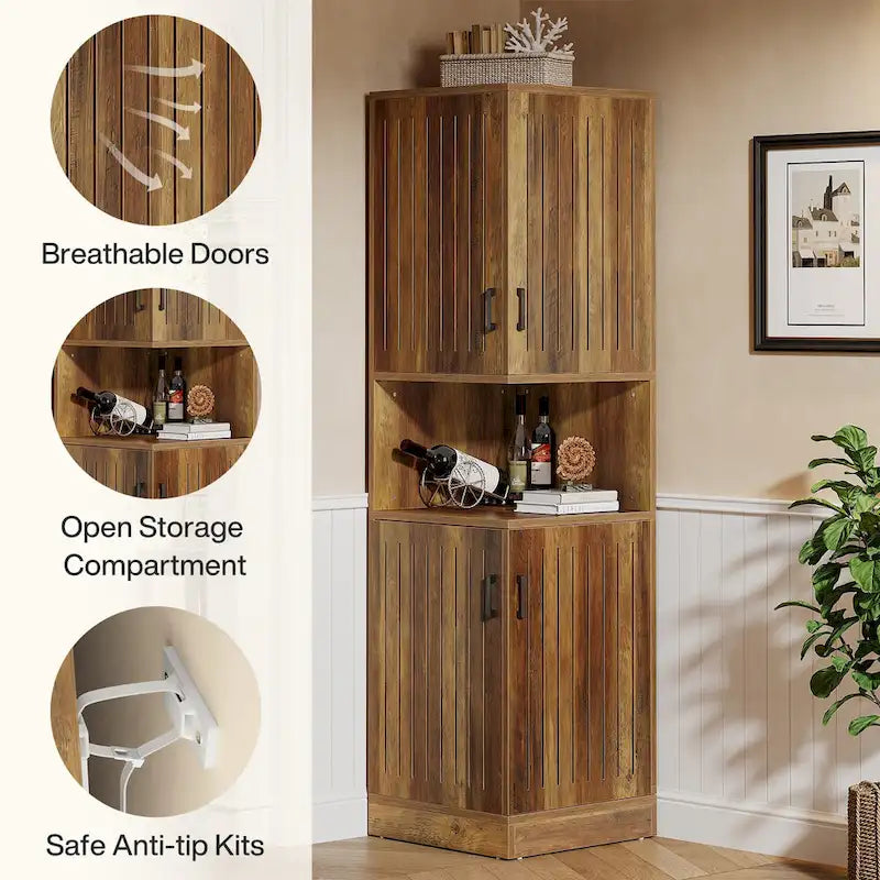 Armoire d'angle haute avec portes et 5 étagères de rangement de 50 x 50 x 180 cm