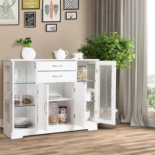 Buffet vaisselier avec portes vitrées et tiroirs