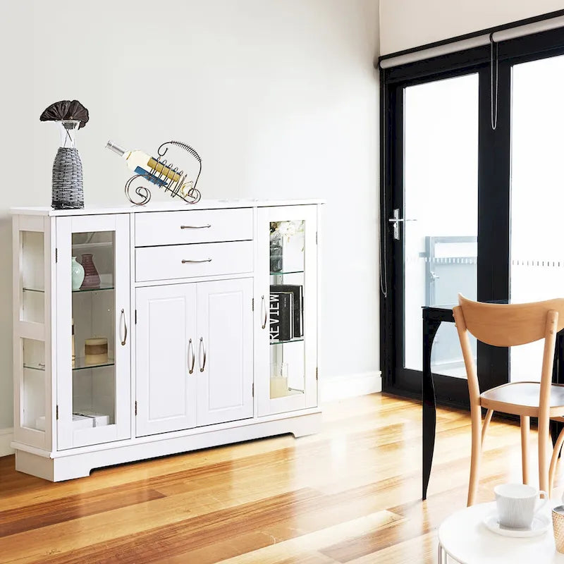 Buffet vaisselier avec portes vitrées et tiroirs