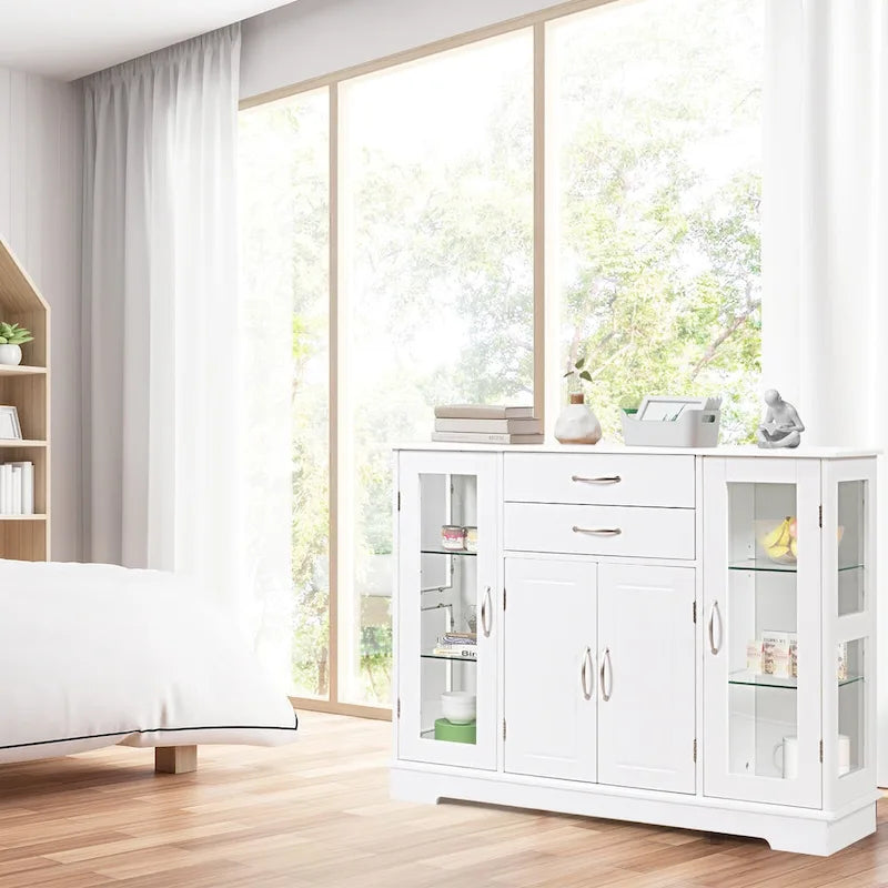 Buffet vaisselier avec portes vitrées et tiroirs