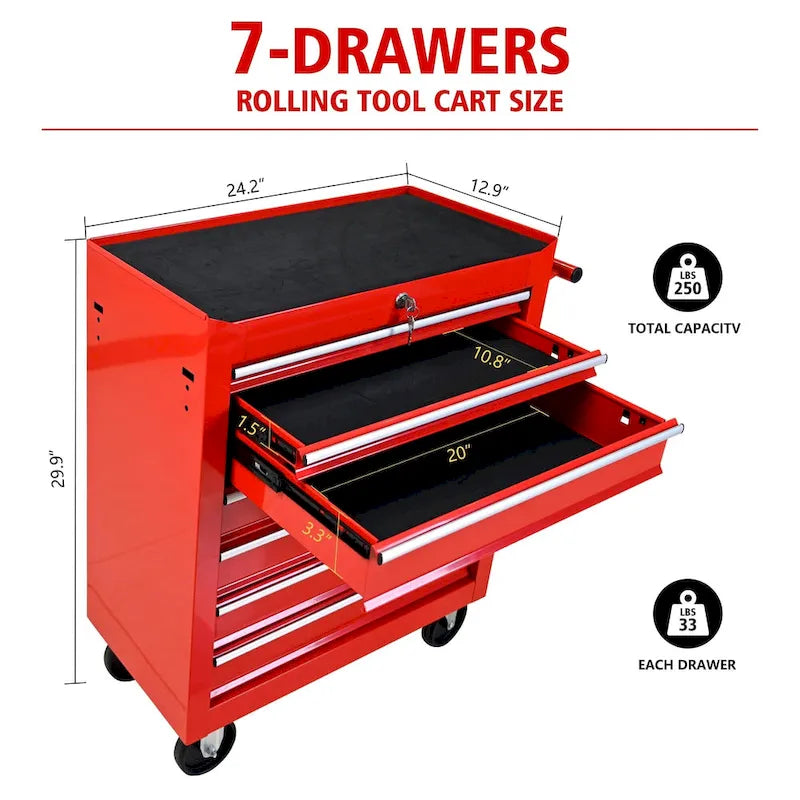 Servante d'atelier à roulettes, Servante à outils avec 7 tiroirs et roulettes