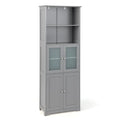 Armoire de rangement haute de salle de bain Tour à linge avec porte vitrée &