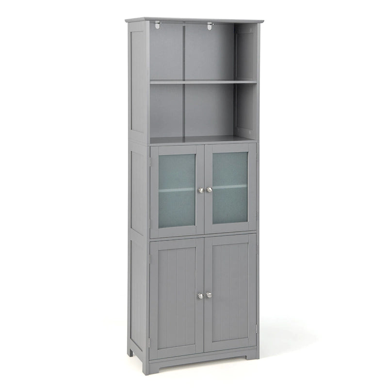 Armoire de rangement haute de salle de bain Tour à linge avec porte vitrée &
