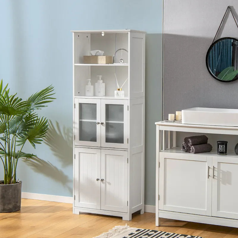 Armoire de rangement haute de salle de bain Tour à linge avec porte vitrée &