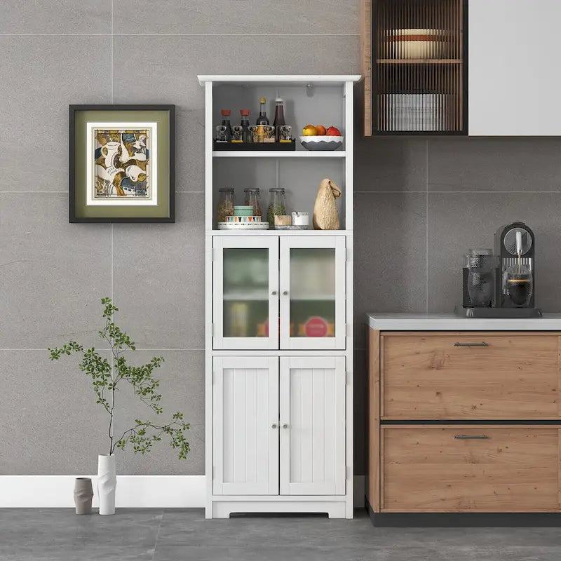 Armoire de rangement haute de salle de bain Tour à linge avec porte vitrée &
