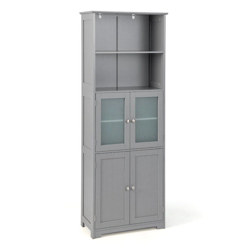 Armoire de rangement haute de salle de bain Tour à linge avec porte vitrée &