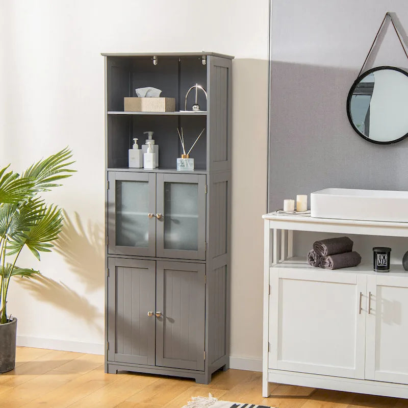 Armoire de rangement haute de salle de bain Tour à linge avec porte vitrée &