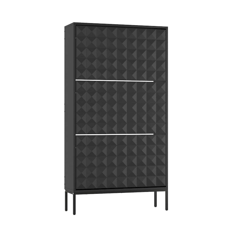 Meuble de rangement pour chaussures noir contemporain avec étagères escamotables dissimulées Organisateur vertical