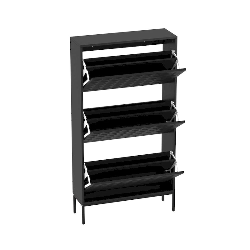 Meuble de rangement pour chaussures noir contemporain avec étagères escamotables dissimulées Organisateur vertical