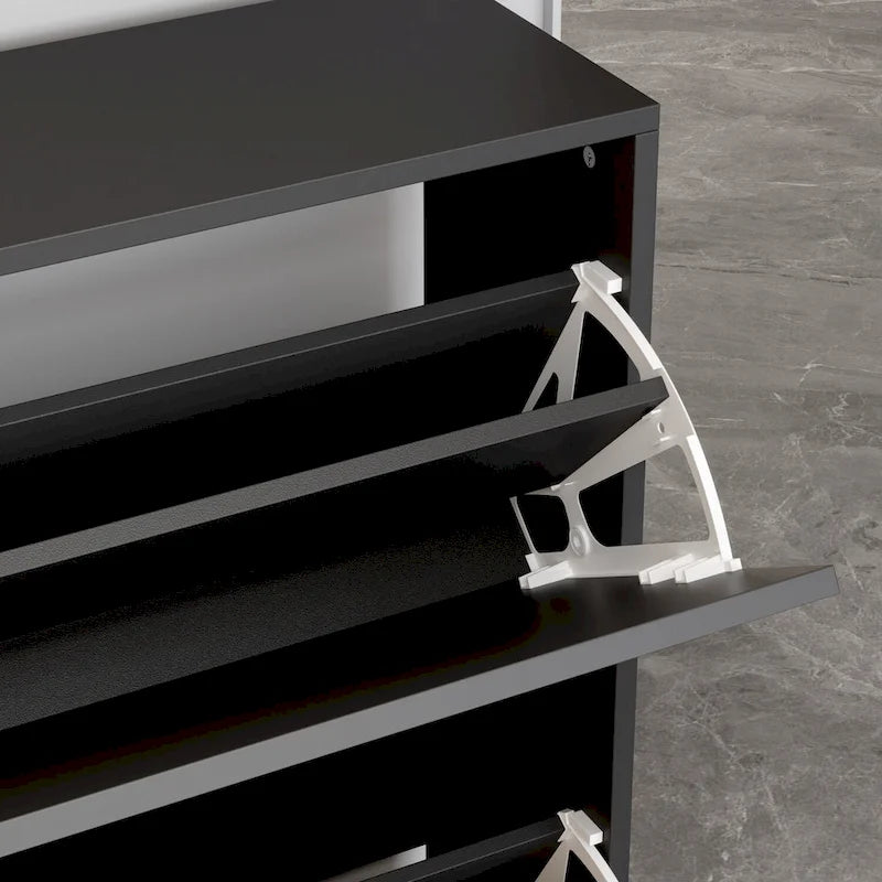 Meuble de rangement pour chaussures noir contemporain avec étagères escamotables dissimulées Organisateur vertical