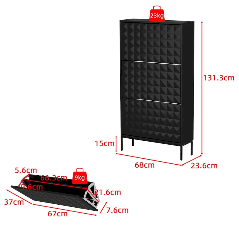 Meuble de rangement pour chaussures noir contemporain avec étagères escamotables dissimulées Organisateur vertical