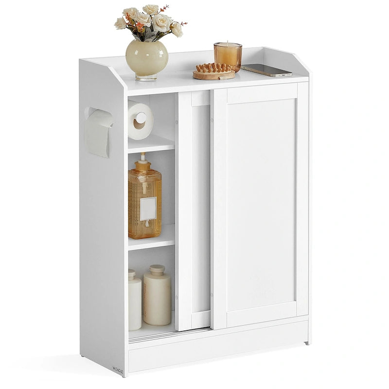 Meuble de salle de bain avec portes coulissantes fluides et étagères réglables, parfait pour les accessoires de salle de bain - 60L x 20l x 80H cm