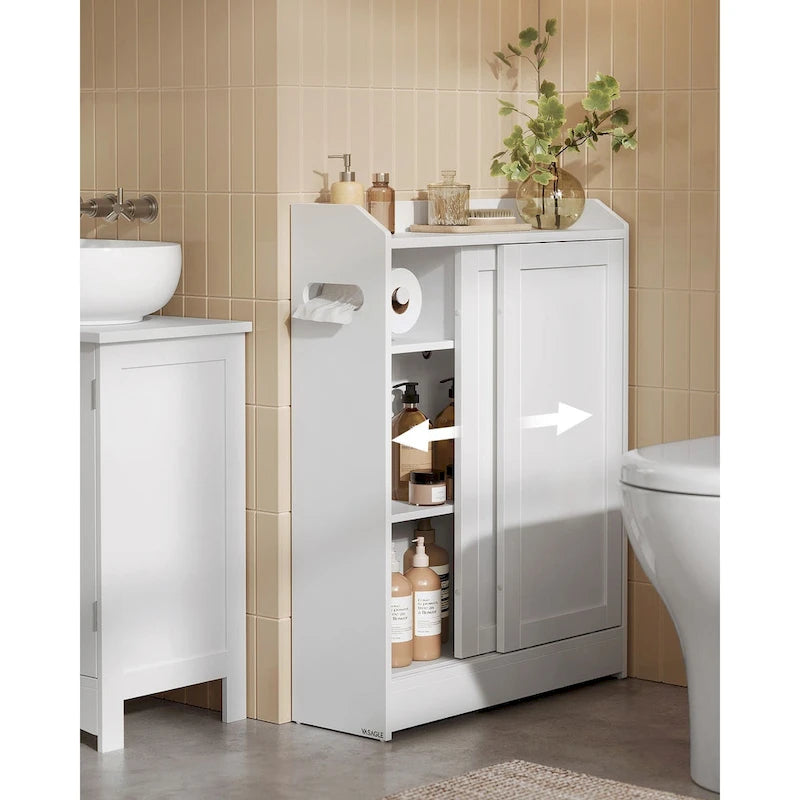 Meuble de salle de bain avec portes coulissantes fluides et étagères réglables, parfait pour les accessoires de salle de bain - 60L x 20l x 80H cm