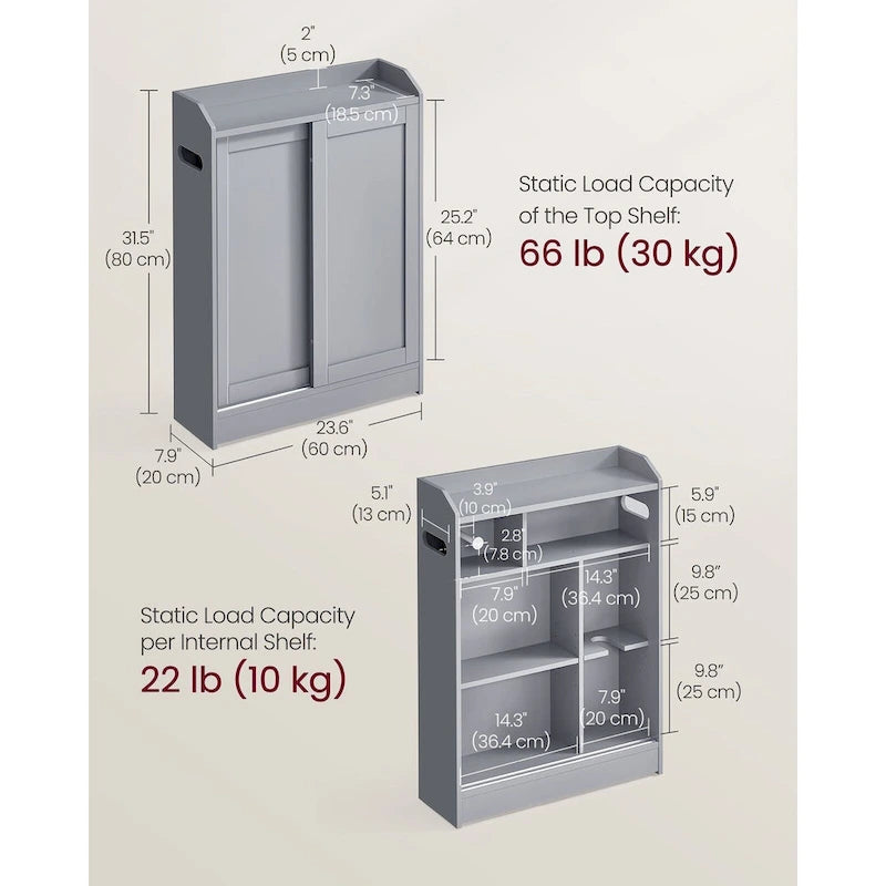 Meuble de salle de bain avec portes coulissantes fluides et étagères réglables, parfait pour les accessoires de salle de bain - 60L x 20l x 80H cm