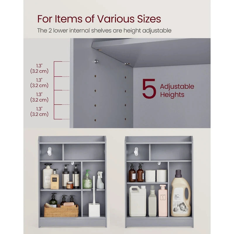 Meuble de salle de bain avec portes coulissantes fluides et étagères réglables, parfait pour les accessoires de salle de bain - 60L x 20l x 80H cm
