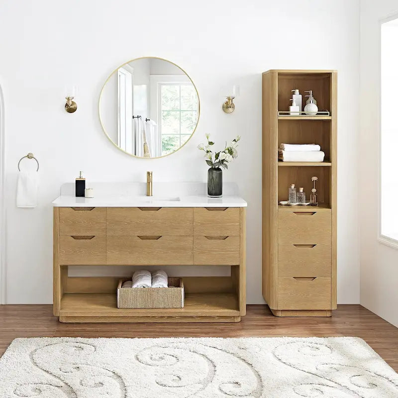 Colonne de salle de bain autoportante en bois