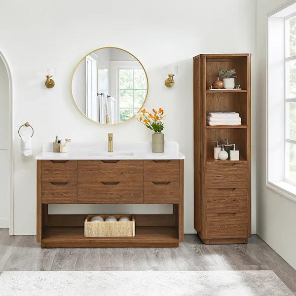 Colonne de salle de bain autoportante en bois