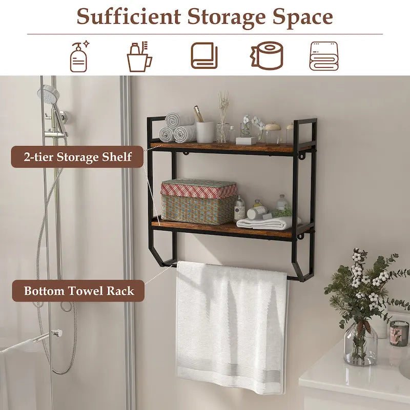 Étagère de salle de bain murale industrielle 2 niveaux