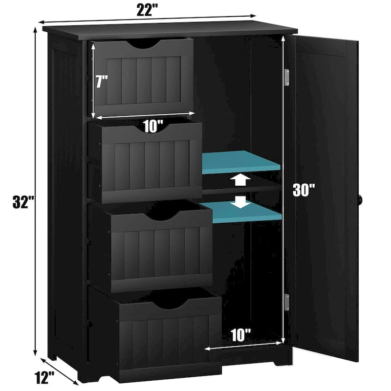 Meuble de Rangement au Sol avec 4 Tiroirs Réglables