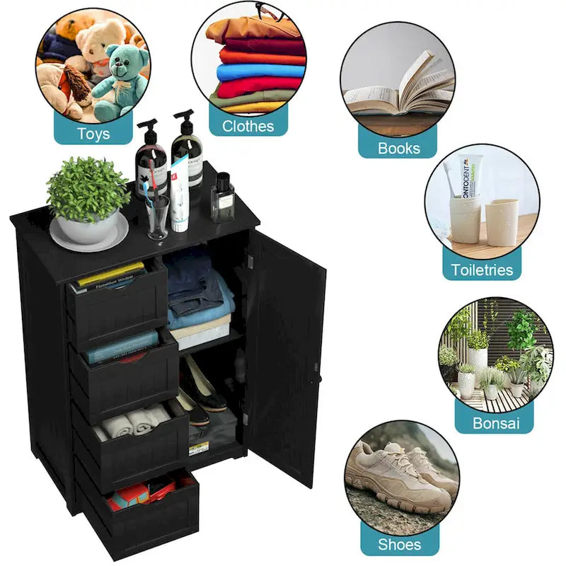 Meuble de Rangement au Sol avec 4 Tiroirs Réglables