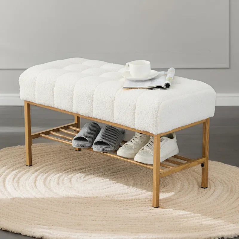Banc à chaussures de rangement pour entrée, banc de rangement moderne rembourré avec étagère