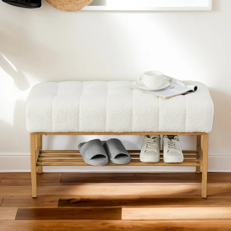 Banc à chaussures de rangement pour entrée, banc de rangement moderne rembourré avec étagère