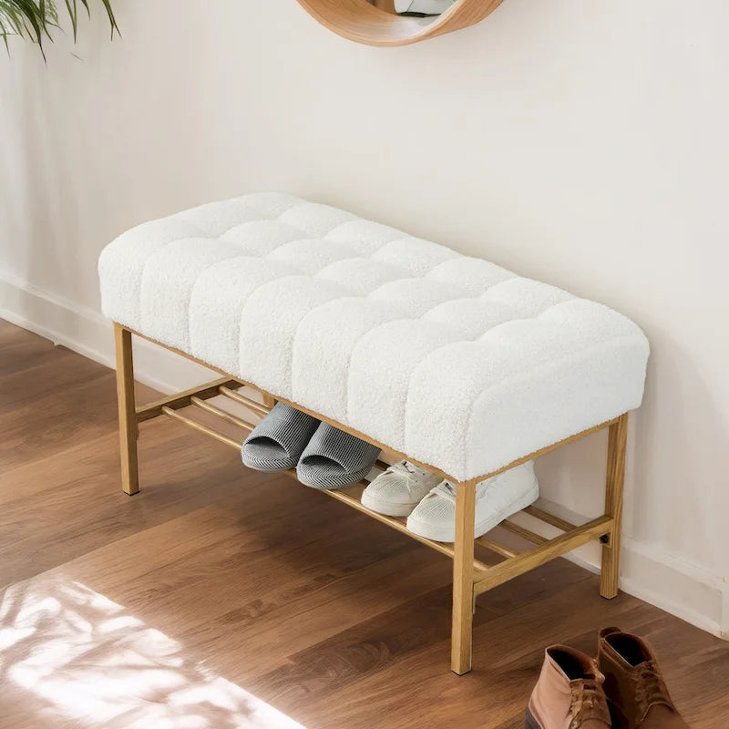 Banc à chaussures de rangement pour entrée, banc de rangement moderne rembourré avec étagère