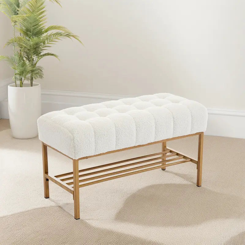 Banc à chaussures de rangement pour entrée, banc de rangement moderne rembourré avec étagère