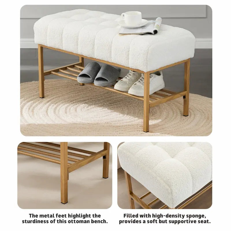 Banc à chaussures de rangement pour entrée, banc de rangement moderne rembourré avec étagère