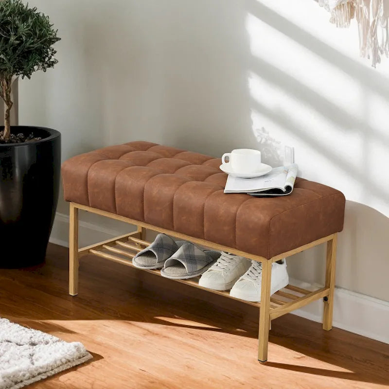 Banc à chaussures de rangement pour entrée, banc de rangement moderne rembourré avec étagère