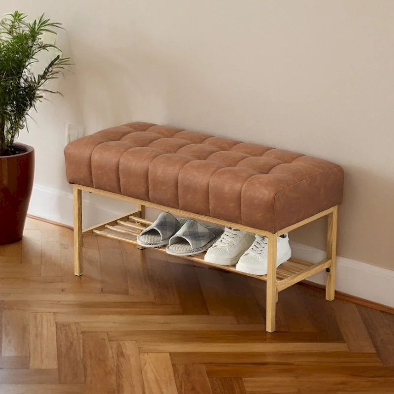 Banc à chaussures de rangement pour entrée, banc de rangement moderne rembourré avec étagère