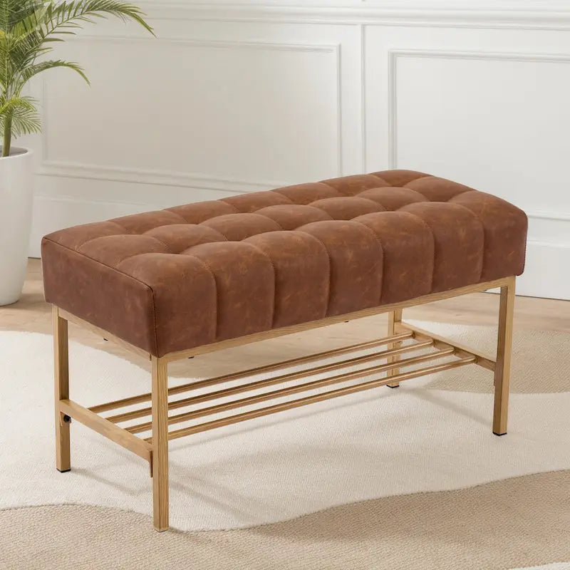 Banc à chaussures de rangement pour entrée, banc de rangement moderne rembourré avec étagère
