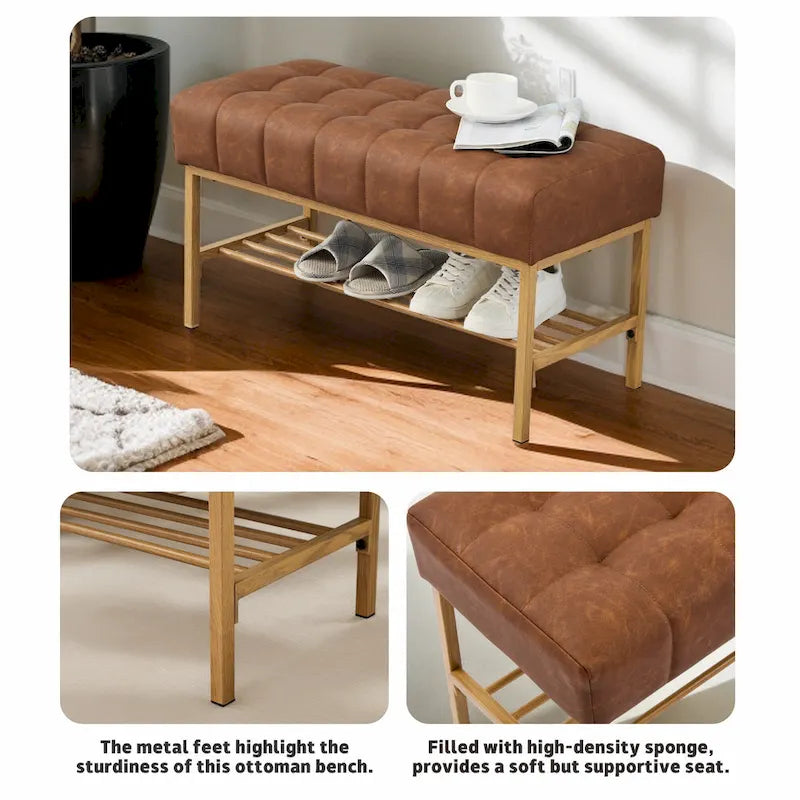 Banc à chaussures de rangement pour entrée, banc de rangement moderne rembourré avec étagère