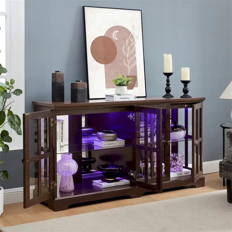 Vitrine d'exposition LED antique avec 4 portes en treillis en verre