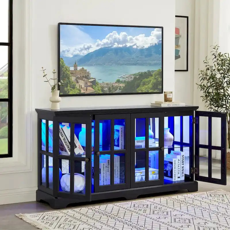 Vitrine d'exposition LED antique avec 4 portes en treillis en verre