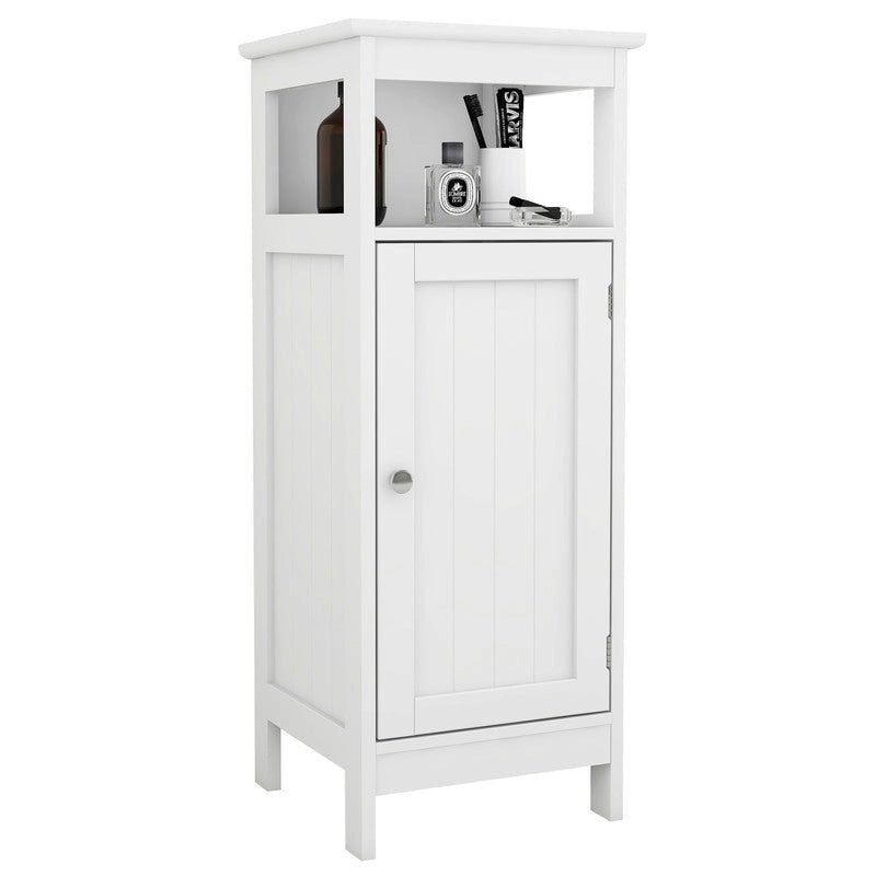 Meuble bas de salle de bain blanc avec porte simple, placard autoportant, organisateur de rangement